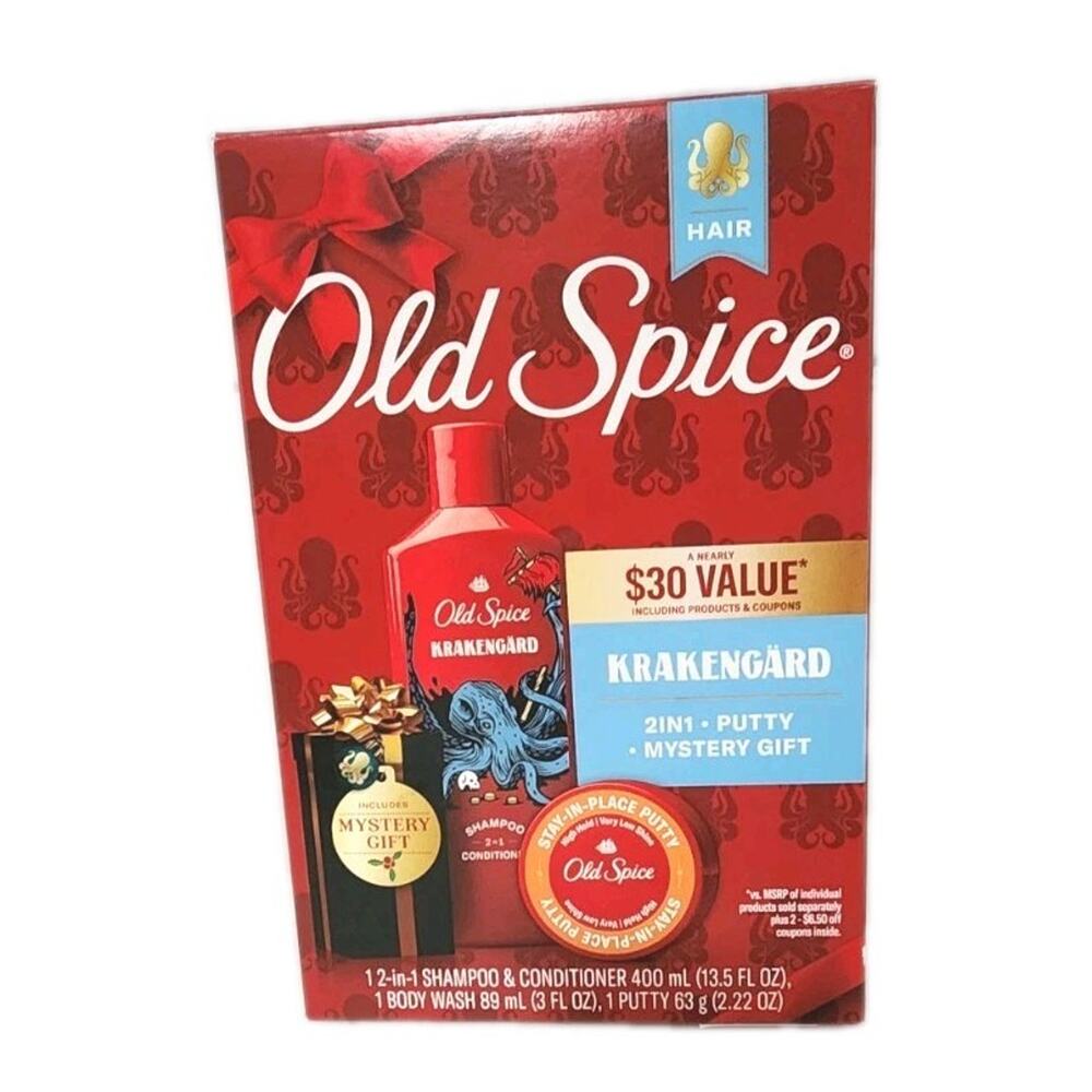 Old Spice Holiday Pack, 2in1 Shampoo, Putty Styler & Body Wash Travel Mystery Gi